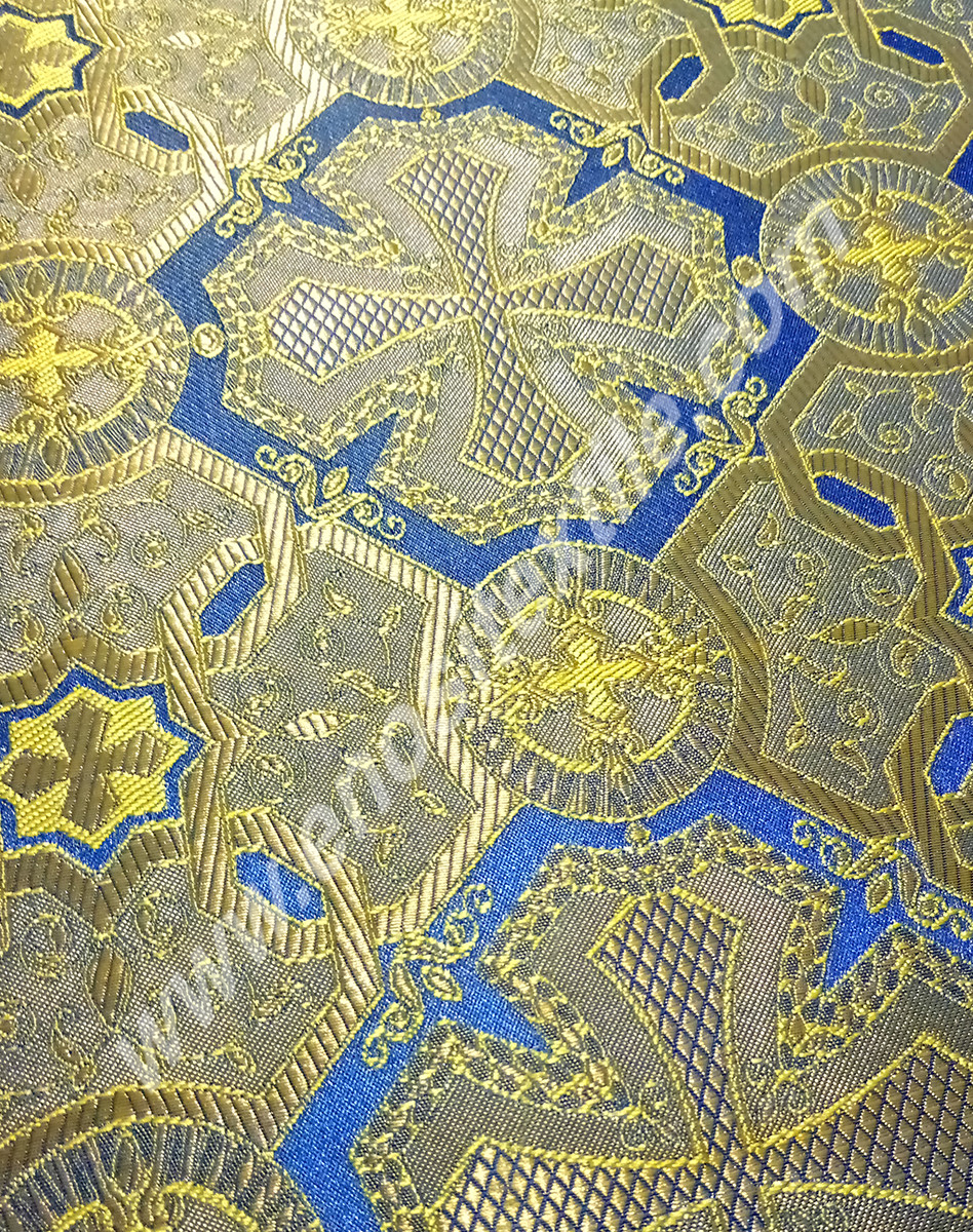 KL-002 Blue-Light Gold Brocade Fabrics